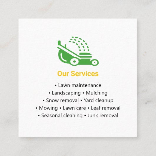 グリーン&イエロー芝生モダンサービスの人目を引く スクエア名刺 (裏面)