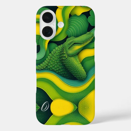 グリーン イエロー アリゲーター ワニ ドラゴン モノグラム Case-Mate iPhoneケース (裏面)