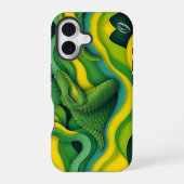 グリーン イエロー アリゲーター ワニ ドラゴン モノグラム iPhone 16ケース (裏面)