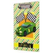 グリーン、イエロー、オレンジのレースカー、ストライプ クリップボード (左)