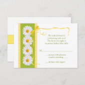 グリーン イエロー ホワイト デイジー 小さな結婚式 返信カード (正面/裏面)