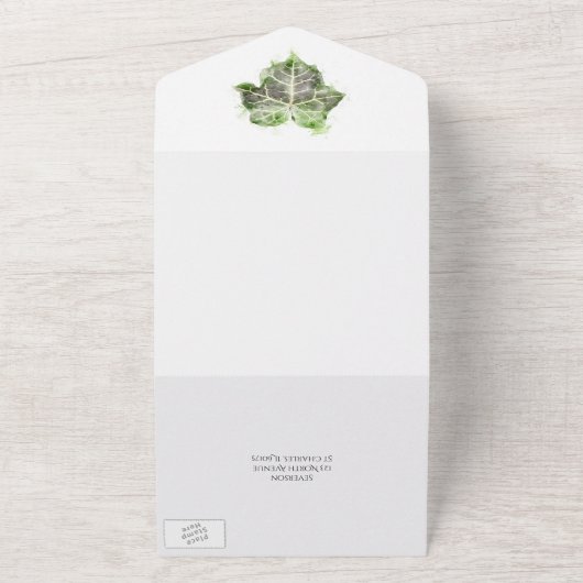 グリーン イングリッシュ アイビー ヴァイン ウォーターカラー ウェディング オールインワン招待状 (外側)