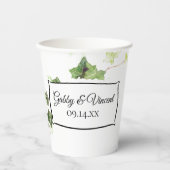 グリーン イングリッシュ アイビー ヴィネ 水彩 結婚式 紙コップ (正面)