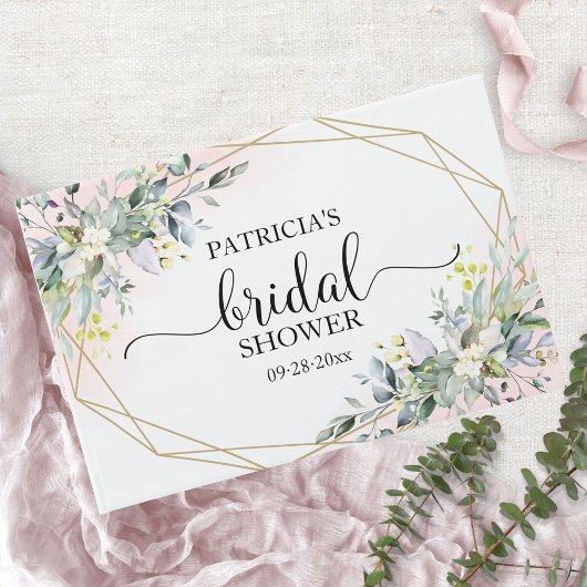 グリーン イucalyptus 幾何学的な ブライダルシャワーのゲスト ゲストブック