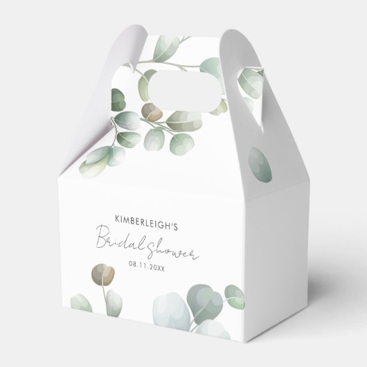 グリーン イucalyptus 手書き ブライズシャワー フェイバーボックス (正面サイド)