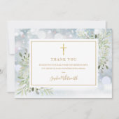 グリーン ウインター 洗礼 誕生記念 フォト サンキューカード (正面)