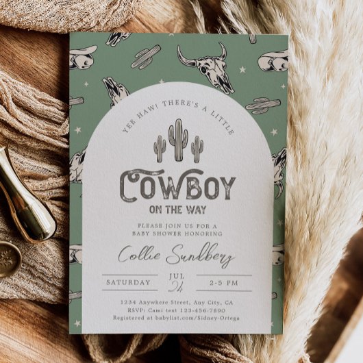 グリーン ウェスタン ベイビー シャワー 招待状