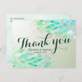 グリーン・ウォーターカラーの葉の植物学的な結婚式のお礼 ポストカード (正面/裏面)