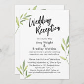 グリーン・ウォーターカラーの葉の結婚式の披露宴 招待状 (正面/裏面)