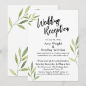 グリーン・ウォーターカラーの葉の結婚披露宴 招待状 (正面/裏面)