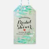 グリーン・ウォーターカラーの葉の花 モダン ブライダルシャワー ギフトタグ (正面)