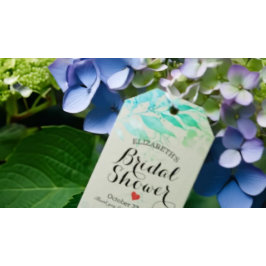 グリーン・ウォーターカラーの葉の花 モダン ブライダルシャワー ギフトタグ