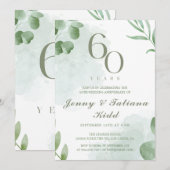 グリーン・ウォーターカラーの葉 60周年結婚記念日 招待状 (正面/裏面)