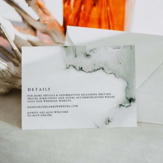 グリーン・ウォーターカラー結婚式の詳細カード 招待状