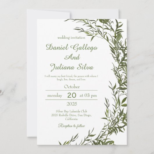 グリーン・ウォーターカラー結婚式招待状 招待状 (正面)