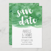 グリーン・ウォーターカラー結婚式 Save the Date 招待状 (正面/裏面)