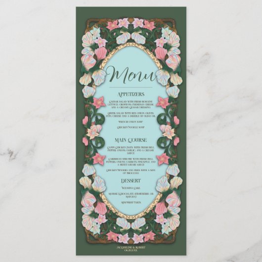 グリーン+ウォーターカラー+アール・ヌーヴォーの結婚式メニュー メニュー (正面)