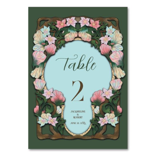 グリーン+ウォーターカラー+アール・ヌーヴォーの結婚式 テーブルナンバー (正面)
