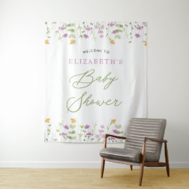 グリーン ウォーターカラー イエロー ピンク ウェルカム サイン タペストリー