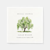 グリーン ウォーターカラー ウィロー ツリー ファーム ブライダル シャワー スタンダードカクテルナプキン (正面)