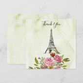 グリーン・ウォーターカラー・エッフェル塔・ウェディング・サンキュー 招待状 (正面/裏面)