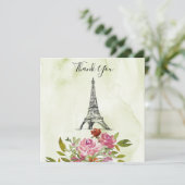 グリーン・ウォーターカラー・エッフェル塔・ウェディング・サンキュー 招待状 (スタンド正面)