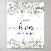 グリーン・ウォーターカラー・キスの数サイン ポスター (正面)