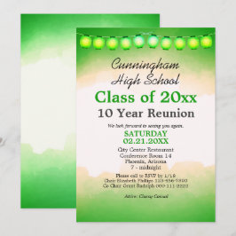 グリーン・ウォーターカラー・クラス・リユニオン・テンプレート 招待状