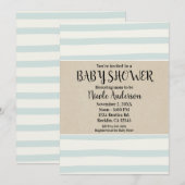 グリーン ウォーターカラー ストライプ ベイビーシャワー モダン クラフト 招待状 (正面/裏面)