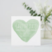 グリーン・ウォーターカラー・ハートのSave the Date招待状 招待状 (スタンド正面)