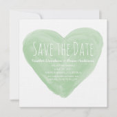 グリーン・ウォーターカラー・ハートのSave the Date招待状 招待状 (正面)