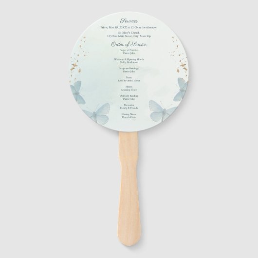 グリーン・ウォーターカラー・バタフライ葬儀サービス ハンドファン (裏面)