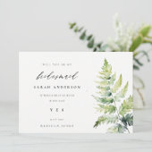 グリーン ウォーターカラー フェルン 葉 ブライドメイド 招待状 (スタンド正面)
