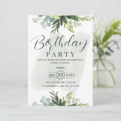 グリーン・ウォーターカラー・フラワーの誕生日招待状 招待状 (スタンド正面)