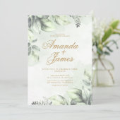 グリーン・ウォーターカラー・フラワーリーフ・エレガント・ウェディング 招待状 (スタンド正面)