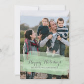 グリーン・ウォーターカラー・ブラシストロークのホリデー写真カード シーズンカード (正面)