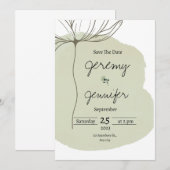 グリーン・ウォーターカラー・ポートレート ミニマリスト シンプル 招待状 (正面/裏面)