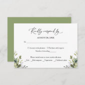 グリーン ウォーターカラー ユーカリ RSVP 返信カード (正面/裏面)