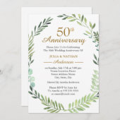 グリーン・ウォーターカラー・リース 50周年記念 結婚式 招待状 (正面/裏面)