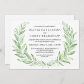 グリーン ウォーターカラー ローレルリース ウェディング 招待状 (正面/裏面)