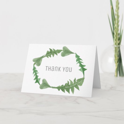 グリーン ウォーターカラー 葉婚礼 感謝カード (正面)