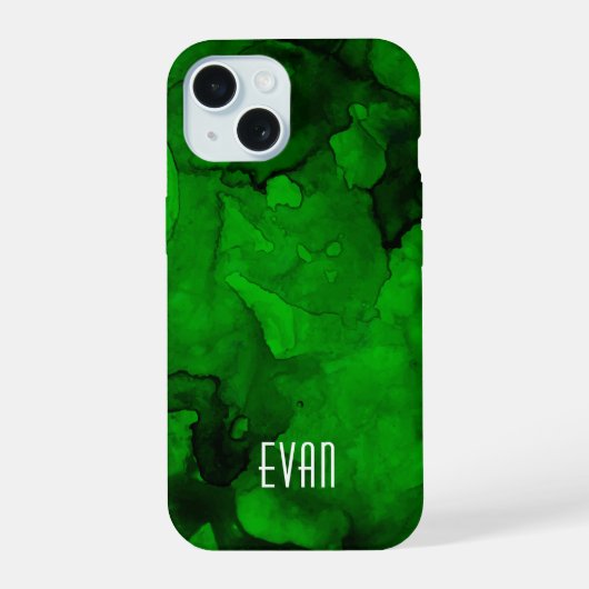 グリーン+ウォーターカラー iPhone 15ケース (裏面)