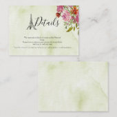 グリーン エッフェル塔の水彩画 ウェディング ディテール カード (正面/裏面)