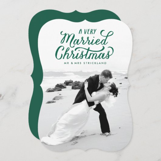 グリーン・エブリー・結婚したクリスマス新婚のフォトカード シーズンカード (正面/裏面)