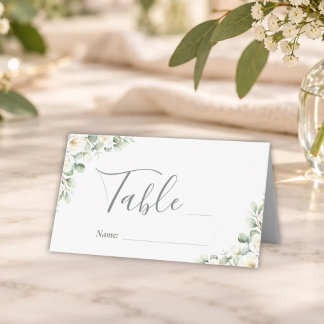 グリーン+エレガントなフラワーの結婚式テーブルナンバー プレイスカード