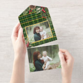 グリーン/エレガントゴールドフォイルPlaidホリー写真 オールインワン招待状 (切り取り部)