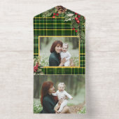 グリーン/エレガントゴールドフォイルPlaidホリー写真 オールインワン招待状 (内側)