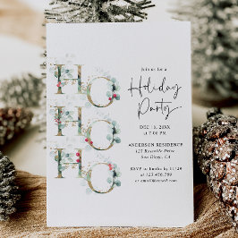 グリーン&エレガント金ゴールドホーホーホホリデーパーティー 招待状
