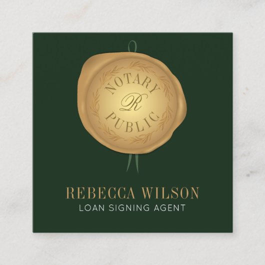 グリーン&エレガント金ゴールドワックススタンプシモダンック公証人 スクエア名刺 (正面)