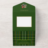 グリーン/エレガント金ゴールド格子模様ホリークリスマスフォト オールインワン招待状 (外側)